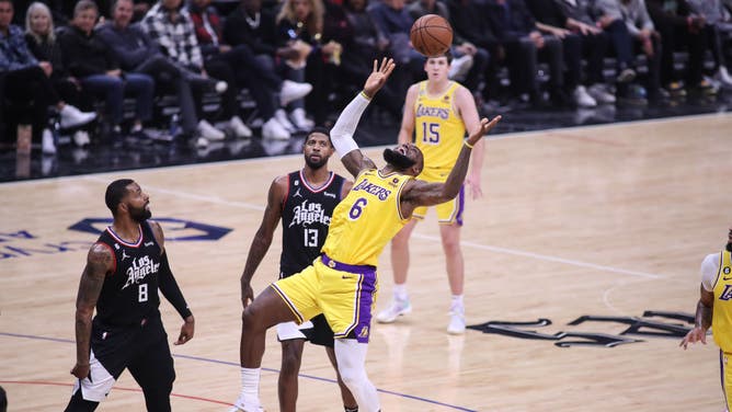 Los Angeles Lakers' LeBron James during the NBA game against the Los Angeles Clippers at Crypto.com Arena in Los Angeles.