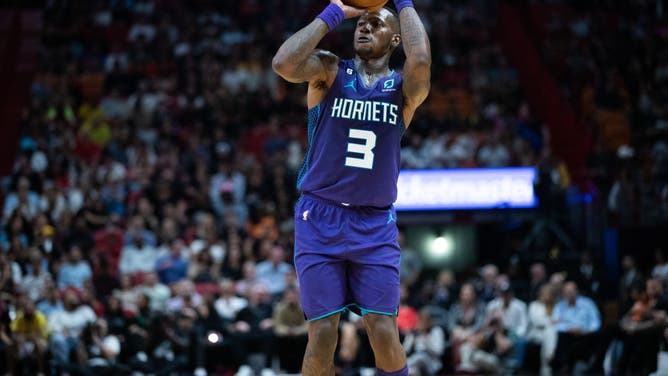 Charlotte Hornets combo guard Terry Rozier shoots a basket against the Miami Heat during the fourth quarter at FTX Arena.