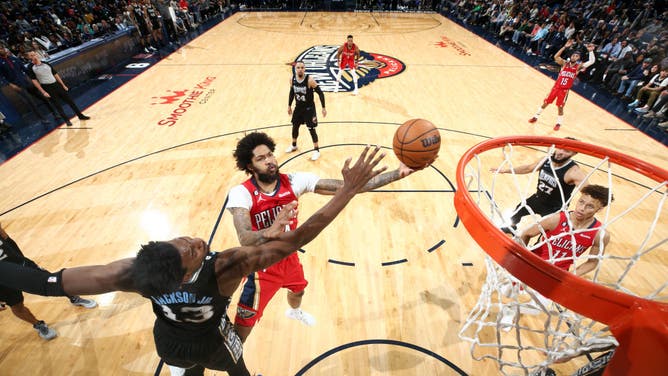 New Orleans Pelicans wing Brandon Ingram drives to the basket during the game against the Memphis Grizzlies at the Smoothie King Center in New Orleans.