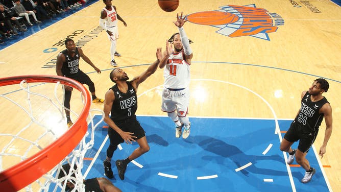 New York Knicks PG Jalen Brunson shoots a floater vs. the Brooklyn Nets at Madison Square Garden.