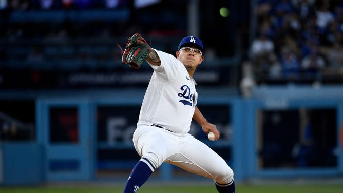 Dodgers starting LHP Julio Urias throws against the Colorado Rockies at Dodger Stadium in Los Angeles.