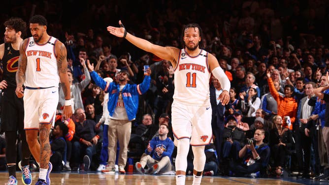 Jalen Brunson celebrates vs. the Cavaliers during Game 4 of the 2023 NBA Playoffs at Madison Square Garden.
