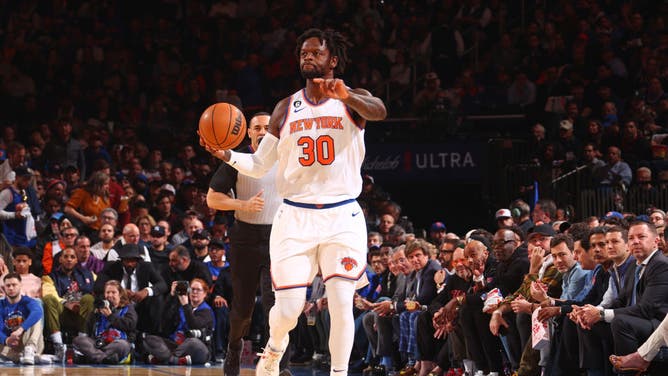 Knicks All-Star Julius Randle directs New York's offense during Game 2 of the Eastern Conference Semifinals at Madison Square Garden.
