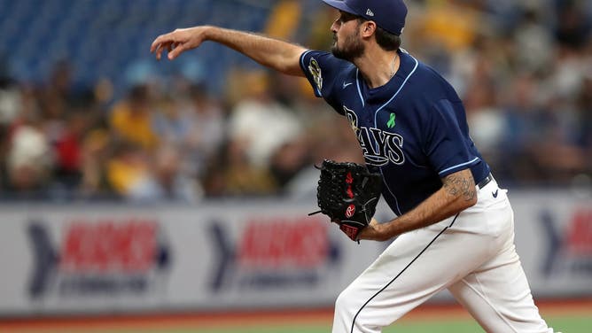 Tampa Bay Rays Pitcher Zach Eflin delivers a pitch to the plate during the MLB regular season game between the Pittsburgh Pirates and the Tampa Bay Rays.