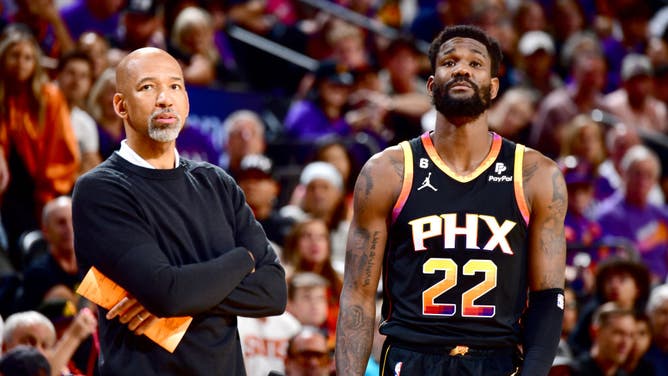Suns coach Monty Williams and Ayton during Game 3 of the 2023 NBA Playoffs Western Conference Semifinals vs. the Nuggets at Footprint Center in Phoenix.