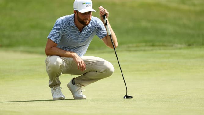 Chris Kirk lines up a putt on the 17th green during the 2nd round of the 2020 Rocket Mortgage Classic at the Detroit Golf Club.