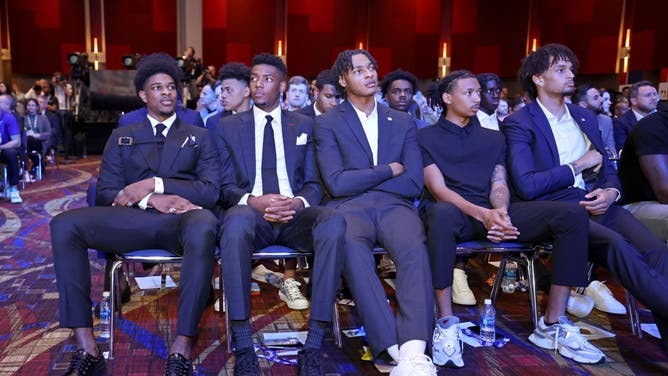 Prospects Scoot Henderson, Noah Clowney, Brandon Miller, Nick Smith Jr. and Dereck Lively ll attend the 2023 NBA Draft Lottery at McCormick Place in Chicago.