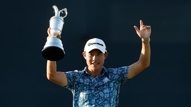 Open Champion, Collin Morikawa with the Claret Jug at The 149th Open at Royal St George’s Golf Club in Sandwich, England.