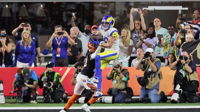 Rams WR Cooper Kupp catches the game winning TD during the Super Bowl at SoFi Stadium in Inglewood, California.