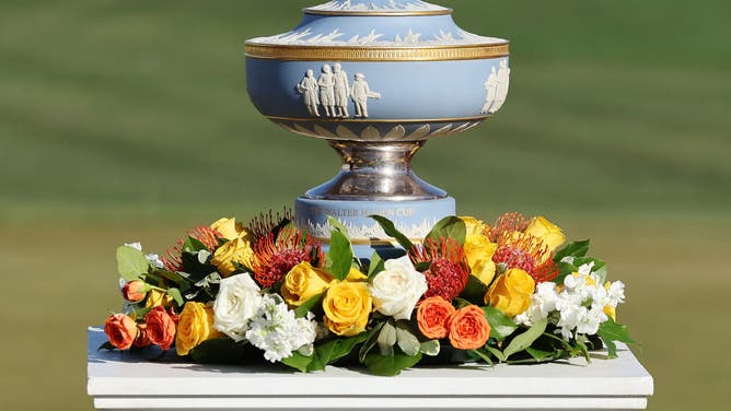 The Walter Hagen Cup after the finals match between Scottie Scheffler and Kevin Kisner on the final day of the World Golf Championships-Dell Technologies Match Play at Austin Country Club in Austin, Texas.