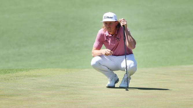 Cameron Smith lines up a putt during the final round of the Masters at Augusta in Georgia.