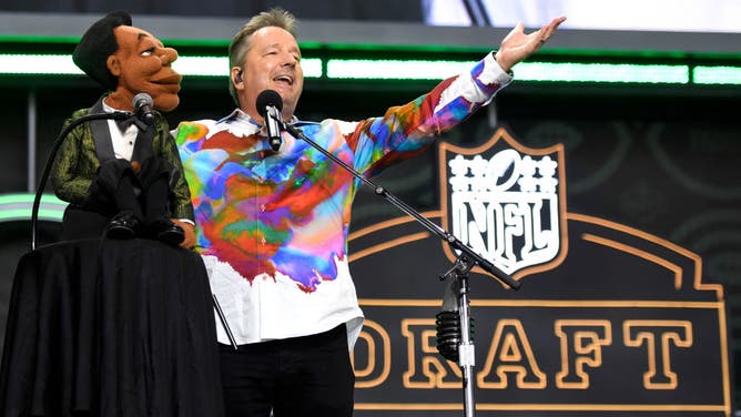 Comic ventriloquist and impressionist Terry Fator performs during round five of the 2022 NFL Draft on April 30, 2022 in Las Vegas, Nevada.