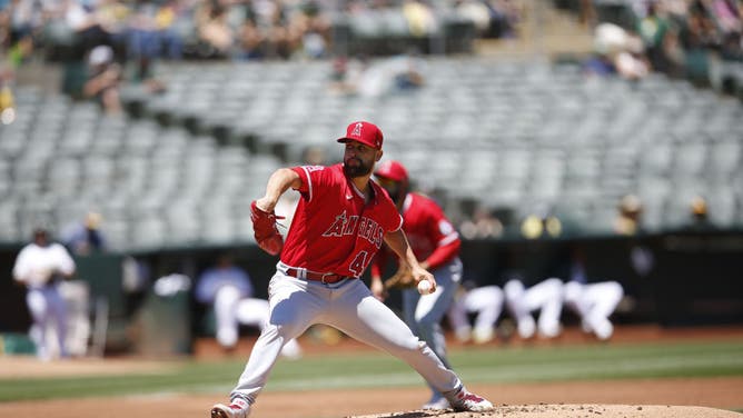 Sandoval pitches against the Athletics at RingCentral Coliseum in Oakland, California.