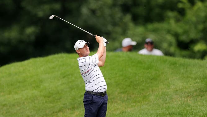 Emiliano Grillo hits an approach shot on the 1st hole during the 3rd round of the John Deere Classic at TPC Deere Run.