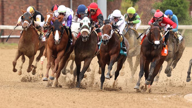 The field rounds the 4th turn in the 148th Kentucky Derby at Churchill Downs in Louisville.