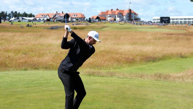 Justin Rose tees off the 2nd during Round 2 of the 2022 Genesis Scottish Open at The Renaissance Club in North Berwick, Scotland.