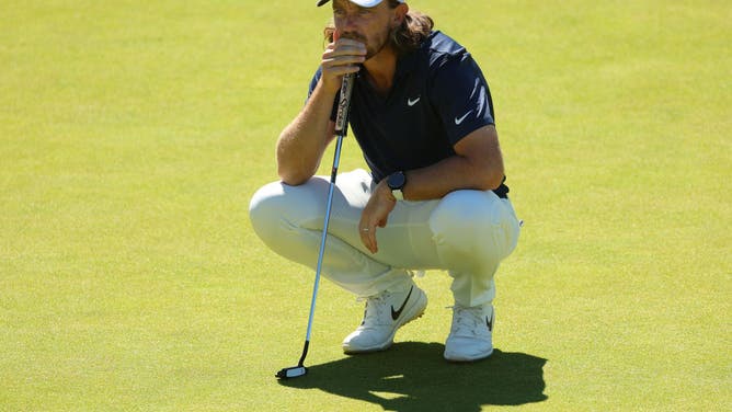 Fleetwood looks over a putt on the 1st green during the 2023 Genesis Scottish Open at The Renaissance Club in North Berwick, Scotland.