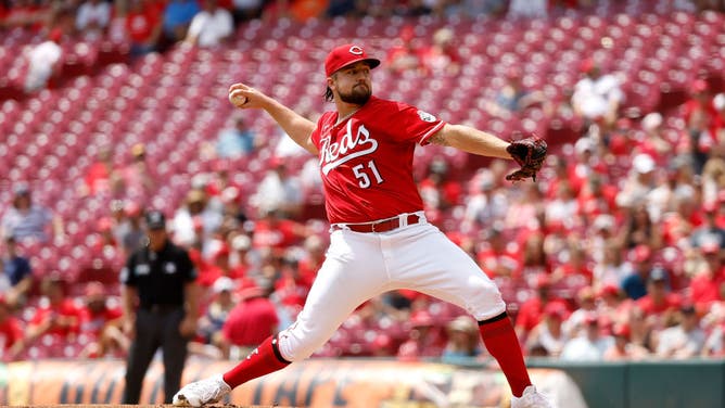 Reds RHP Graham Ashcraft Reds pitches during the game vs. the Miami Marlins at Great American Ball Park in Cincinnati, Ohio.