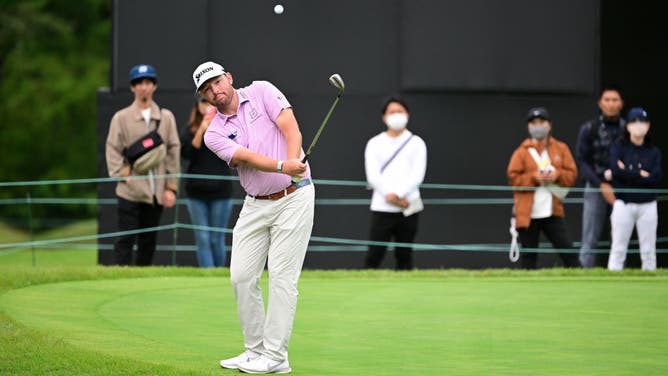 Matthew NeSmith chips onto the 9th green during the second round of the ZOZO Championship at Accordia Golf Narashino Country Club in Inzai, Chiba, Japan.