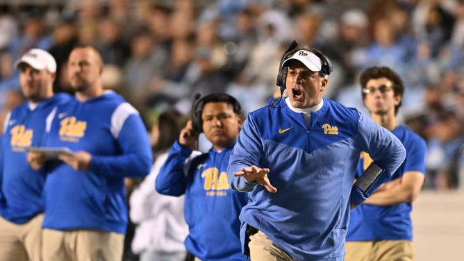 Pittsburgh Panthers head coach Pat Narduzzi reacts during the 2nd half of their game against the North Carolina Tar Heels at Kenan Memorial Stadium in Chapel Hill, North Carolina.