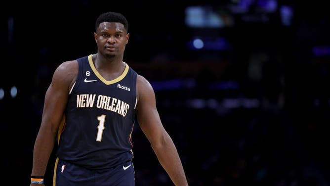 New Orleans Pelicans All-Star Zion Williamson walks up the court during a 120-117 overtime win vs. the Los Angeles Lakers at Crypto.com Arena Los Angeles.