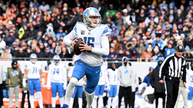 Detroit Lions QB Jared Goff attempts a pass during the second quarter against the Chicago Bears at Soldier Field in Chicago.