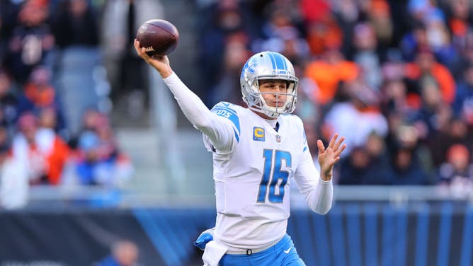 Detroit Lions QB Jared Goff attempts a pass during the fourth quarter against the Chicago Bears at Soldier Field in Chicago, Illinois.