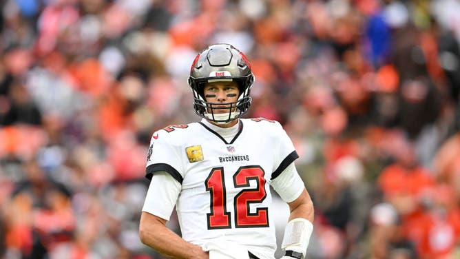 Tampa Bay Buccaneers QB Tom Brady looks on during the 2nd half against the Cleveland Browns at FirstEnergy Stadium in Cleveland, Ohio.