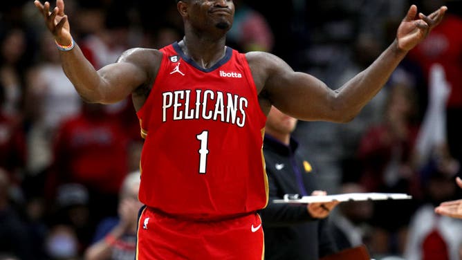 New Orleans Pelicans big Zion Williamson reacts to a foul call against the Phoenix Suns at Smoothie King Center in New Orleans.