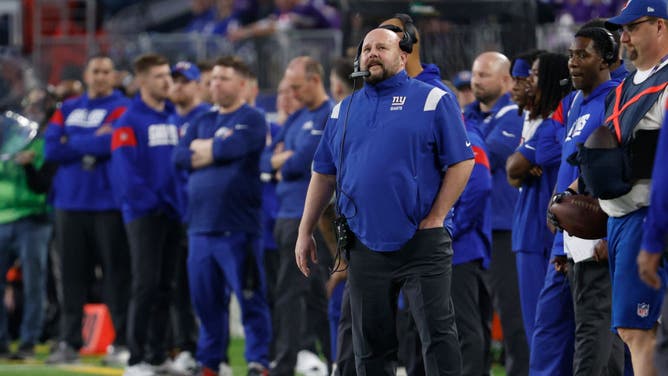 New York Giants coach Brian Daboll on the sideline against the Minnesota Vikings in the NFC Wild Card playoff game at U.S. Bank Stadium in Minneapolis.