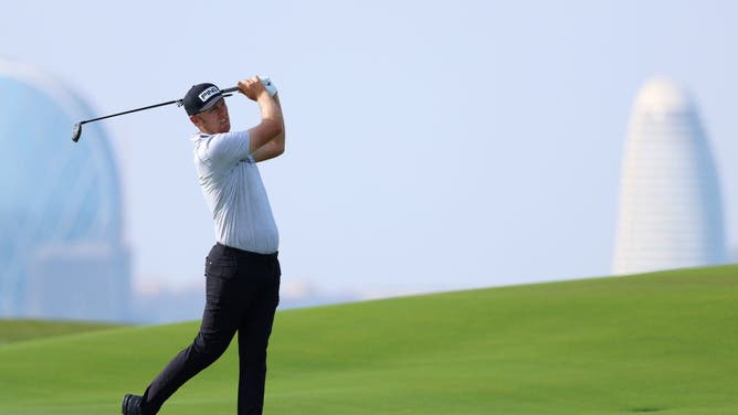 Seamus Power plays his 2nd shot on the 18th hole during day one of the Abu Dhabi HSBC Championship at Yas Links Golf Course in Abu Dhabi, United Arab Emirates.
