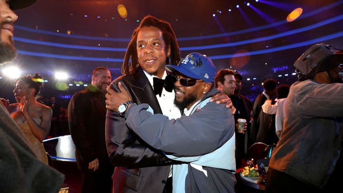 Jay-Z and Kendrick Lamar at the 65th GRAMMY Awards at Crypto.com Arena in Los Angeles.