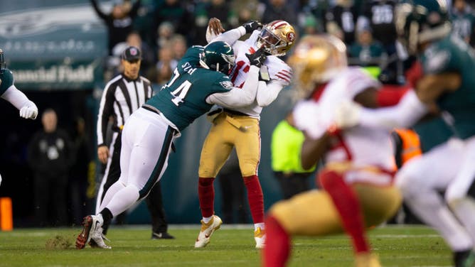 San Francisco 49ers QB Josh Johnson suffered a head injury following this hit from Eagles defender Ndamukong Suh in the NFC Championship Game during the NFL Playoffs.