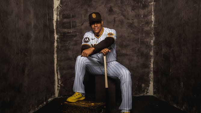 San Diego Padres RF Juan Soto poses for a portrait on Photo Day at the Peoria Sports Complex in Arizona.