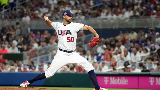 Adam Wainwright of Team USA pitches in the third inning against Team Cuba during the World Baseball Classic (WBC) Semifinals at loanDepot park on March 19, 2023 in Miami, Florida.