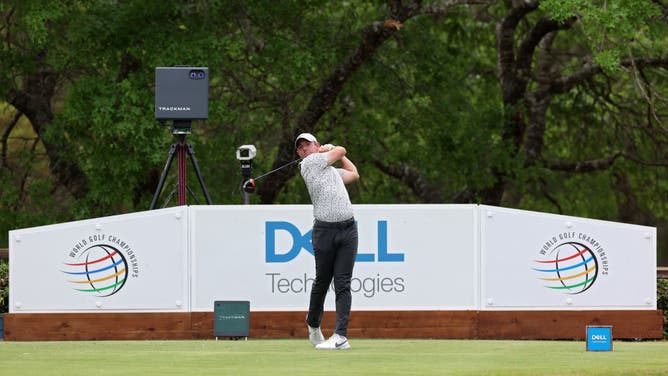 Rory McIlroy of Northern Ireland plays his shot from the sixth tee during day two of the World Golf Championships-Dell Technologies Match Play at Austin Country Club on March 23, 2023 in Austin, Texas.
