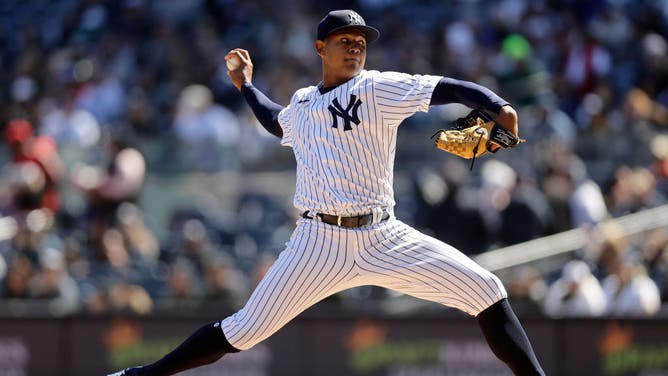 Yankees RHP Jhony Brito in action vs. the San Francisco Giants at Yankee Stadium in the Bronx.