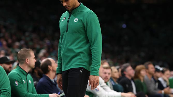 Celtics head coach Joe Mazzulla sulks on the sideline during Game 5 of the Eastern Conference Semifinals at TD Garden in Boston.