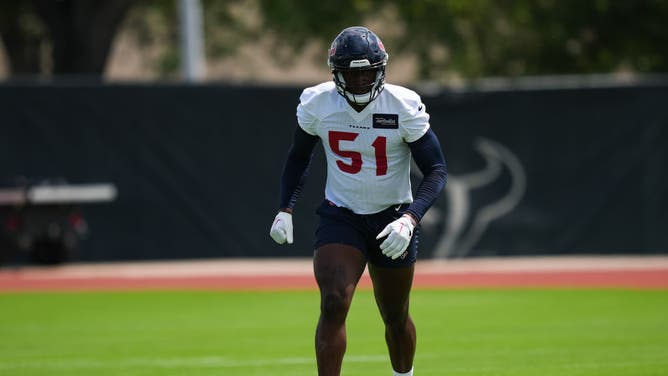Houston pass rusher Will Anderson Jr. in drills at Texans Rookie Minicamp.