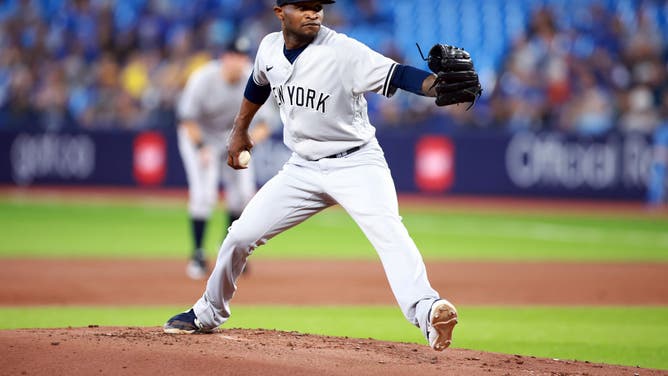 Yankees RHP Domingo German delivers a pitch in the 1st inning vs. the Blue Jays at Rogers Centre in Toronto, Ontario, Canada.