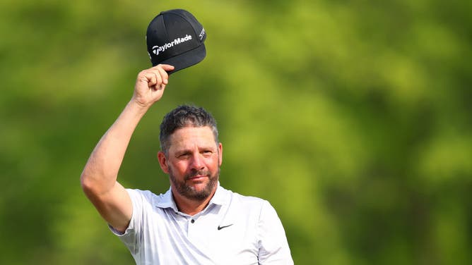 Michael Block of the United States, PGA of America Club Professional, reacts to his hole-in-one on the 15th tee during the final round of the 2023 PGA Championship at Oak Hill Country Club on May 21, 2023 in Rochester, New York.