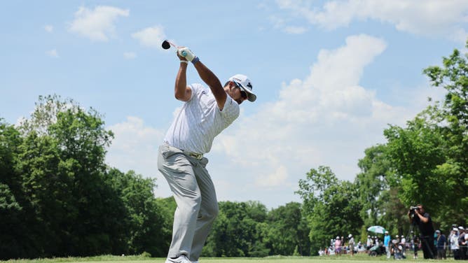 Hideki Matsuyama hits a tee shot on the 4th hole during the 3rd round of the Memorial Tournament presented by Workday at Muirfield Village Golf Club in Dublin, Ohio.