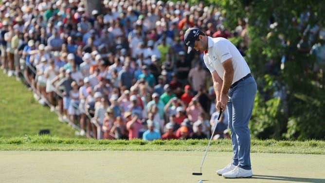 Denny McCarthy putts on the 18th green during the final round of the 2023 Memorial Tournament.