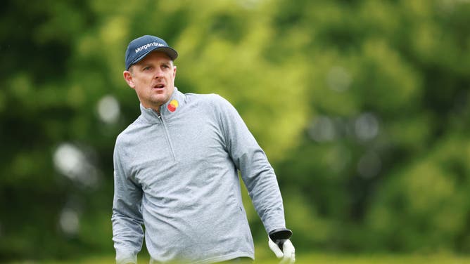PGA Tour golfer Justin Rose watches after hitting a shot during the first round of the RBC Canadian Open at Oakdale Golf & Country Club.