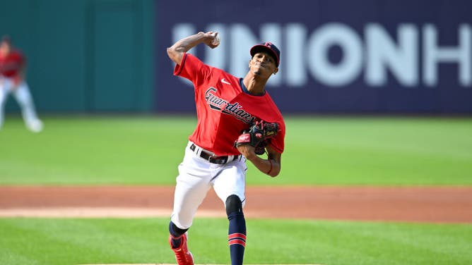 Guardians righty Triston McKenzie throws a pitch during the first inning vs. the Houston Astros at Progressive Field in Cleveland, Ohio.