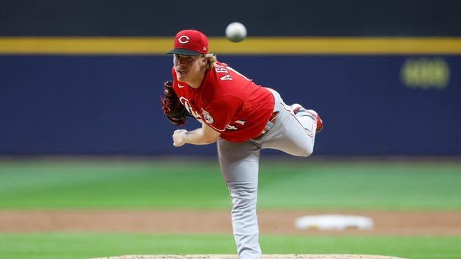 Reds LHP Andrew Abbott throws a pitch vs. the Milwaukee Brewers at American Family Field in Milwaukee, Wisconsin.