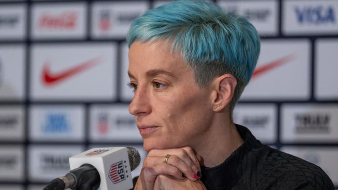 New OutKick contributor Riley Gaines challenged Megan Rapinoe (pictured) to a debate over allowing biological men to compete in women's sports.