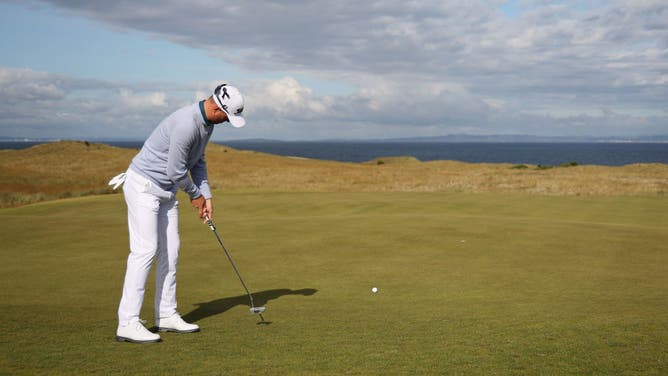 Justin Thomas putts on the 12th green during Round 1 of the Genesis Scottish Open at The Renaissance Club in United Kingdom.