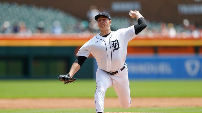 Tigers lefty Tarik Skubal throws a pitch vs. the San Francisco Giants at Comerica Park in Detroit.