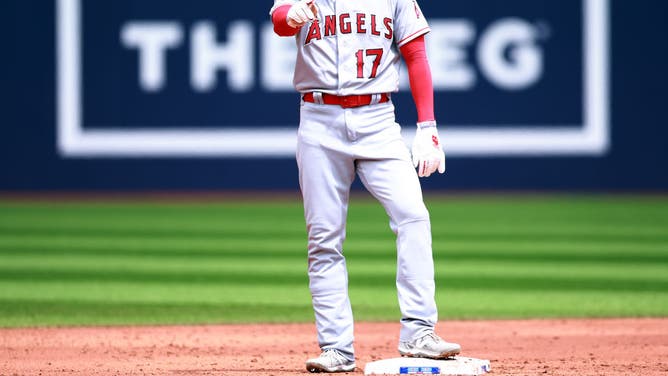 Angels superstar Shohei Ohtani standing on 2B in the 3rd inning vs. the Blue Jays at Rogers Centre in Toronto, Ontario, Canada.